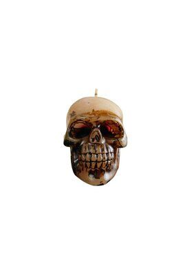 Decorative Skull Candle With Distressed Finish & Red Glow Eyes - Gothic Hallowee